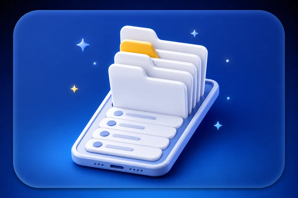 Illustration of folders emerging from a phone screenshot list